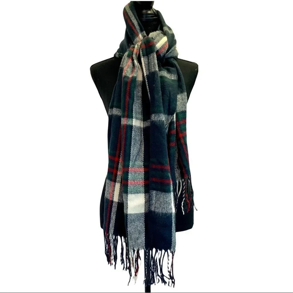 Navy cream red green long fluffy warm scarf 💥